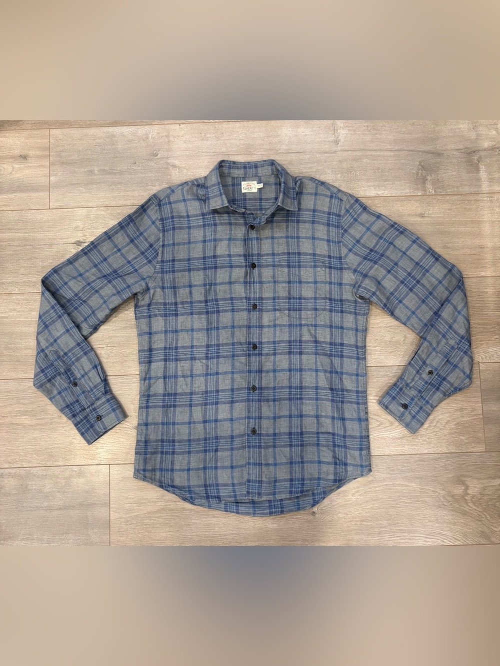 Faherty Shirt Mens M Blue Plaid 100% Linen Long Sleeve Button Down Pocket